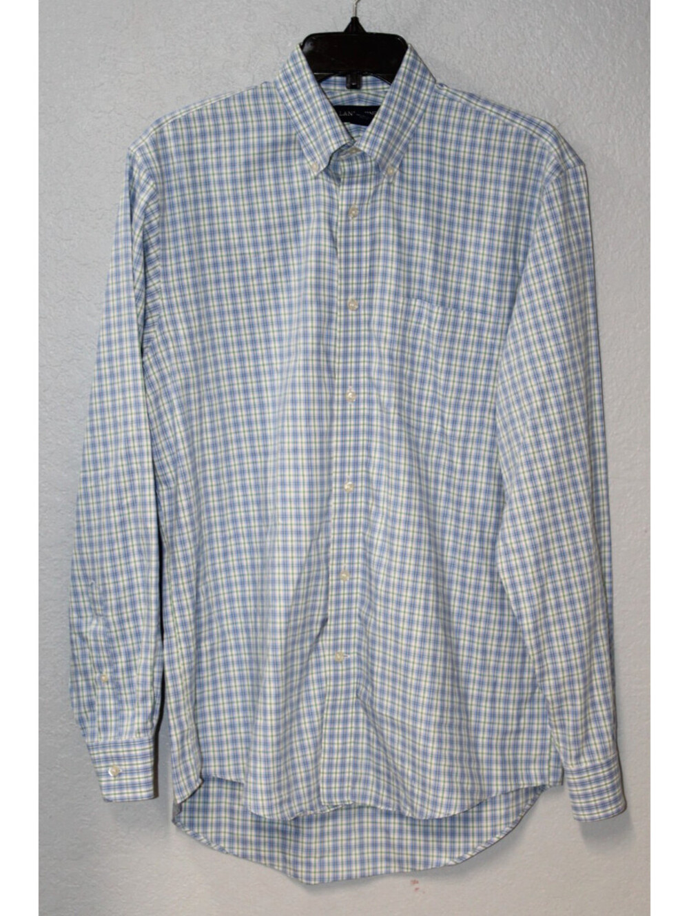 Lands' End Men 15.5-35 Traditional Fit Plaid Blue No Iron Pinpoint Oxford Shirt